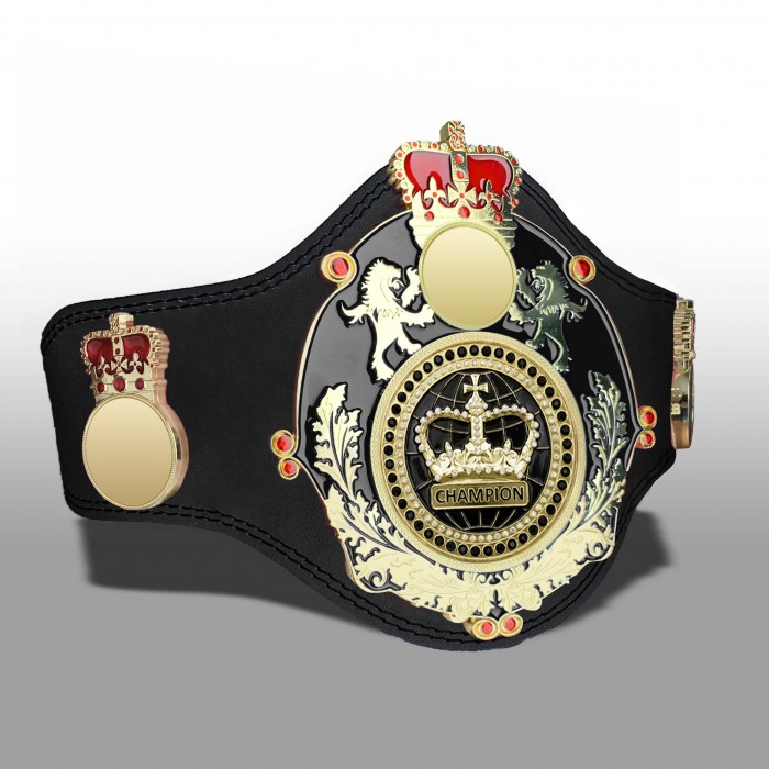 QUEENSBURY PLT LEATHER BLACK CHAMPION CROWN CHAMPIONSHIP BELT  - PLTQUEEN/B/G/BLKGEM - AVAILABLE IN 4 COLOURS